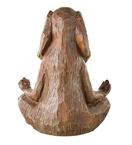 Wind & Weather Indoor/Outdoor Long-Eared Rabbit Garden Statue in Cross-Legged Meditating Yoga Pose Cast in Resin Designed to Look Like Hand-Carved Wood, 11½"L x 7" W x 14¼"H