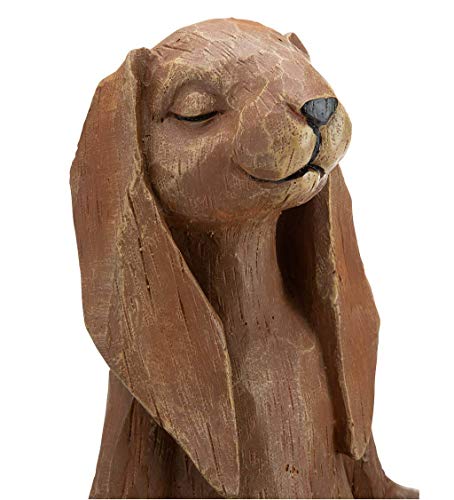 Wind & Weather Indoor/Outdoor Long-Eared Rabbit Garden Statue in Cross-Legged Meditating Yoga Pose Cast in Resin Designed to Look Like Hand-Carved Wood, 11½"L x 7" W x 14¼"H