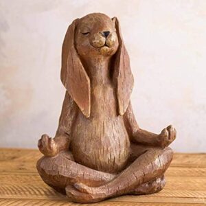 Wind & Weather Indoor/Outdoor Long-Eared Rabbit Garden Statue in Cross-Legged Meditating Yoga Pose Cast in Resin Designed to Look Like Hand-Carved Wood, 11½"L x 7" W x 14¼"H