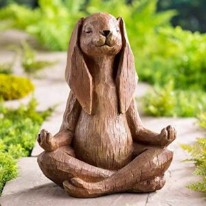 Wind & Weather Indoor/Outdoor Long-Eared Rabbit Garden Statue in Cross-Legged Meditating Yoga Pose Cast in Resin Designed to Look Like Hand-Carved Wood, 11½"L x 7" W x 14¼"H