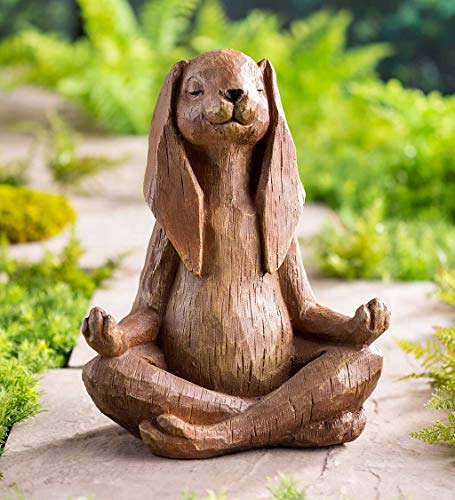 Wind & Weather Indoor/Outdoor Long-Eared Rabbit Garden Statue in Cross-Legged Meditating Yoga Pose Cast in Resin Designed to Look Like Hand-Carved Wood, 11½"L x 7" W x 14¼"H