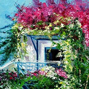 SOLD Santorini Bougainvillea, Summer Day On The Greek Isle By Internationally Renowned Painter Yary Dluhos