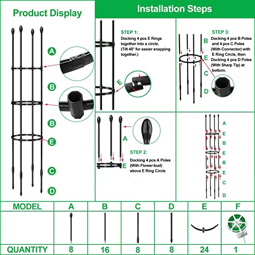 MYard 2 Pack Garden Trellis for Climbing Plants Outdoor, 71" Tall Upgraded Tomato Cage with Twist Tie, Garden Plant Support Rustproof Trellis for Potted Climbing Flower Vegetable Vine Crop