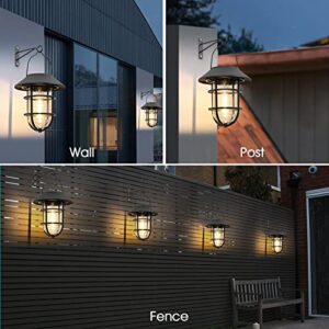 Upgrade Solar Outdoor Lights, Hanging Wireless Solar Lantern, Waterproof Solar Lights with Wall Mount Kit for Garden Patio Porch Fence Decor 2 Pack