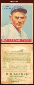 1933 goudey regular (baseball) card# 91 tom zachary of the boston braves fair condition