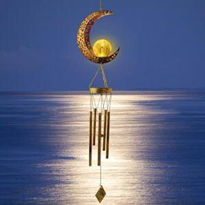 Moon Crackle Glass Ball Wind Chimes, Christmas Wind Chime Solar Wind Chimes Mothers Day Mom Gifts, Gifts for Mom Gifts for Women Gifts for Grandma Moon Decor Gardening Gifts Birthday Gifts Moon Chimes