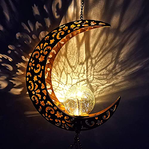 Moon Crackle Glass Ball Wind Chimes, Christmas Wind Chime Solar Wind Chimes Mothers Day Mom Gifts, Gifts for Mom Gifts for Women Gifts for Grandma Moon Decor Gardening Gifts Birthday Gifts Moon Chimes
