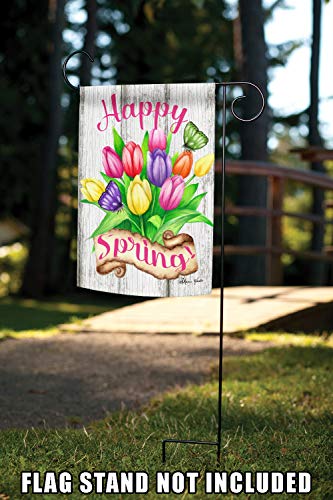 Toland Home Garden 1112301 Spring Tulips Spring Flag 12x18 Inch Double Sided Spring Garden Flag for Outdoor House Flower Flag Yard Decoration