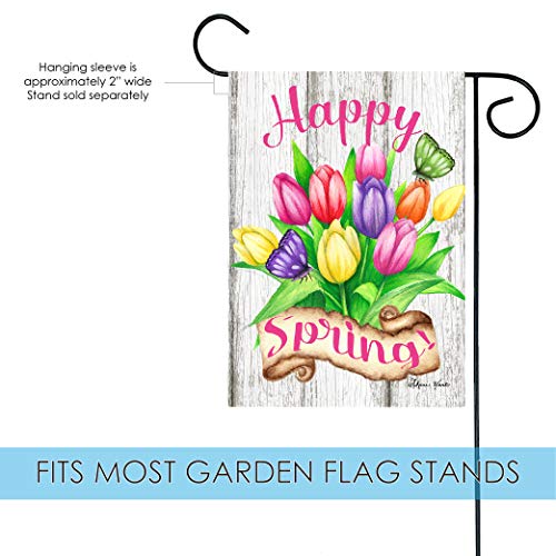 Toland Home Garden 1112301 Spring Tulips Spring Flag 12x18 Inch Double Sided Spring Garden Flag for Outdoor House Flower Flag Yard Decoration