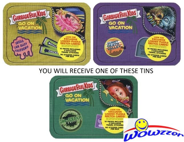 2021 Topps Garbage Pail Kids: GPK Goes on Vacation EXCLUSIVE Factory Sealed Collectors TIN with 80 Cards Including (3) TRAVEL STICKERS! Look for Autos, Sketch Cards, Printing Plates & More! WOWZZER!