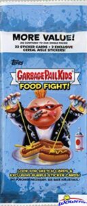 2021 topps garbage pail kids food fight huge factory sealed jumbo fat pack with 24 cards including exclusive cereal aisle inserts & 2 green parallels! look for autos, printing plates & more! wowzzer!