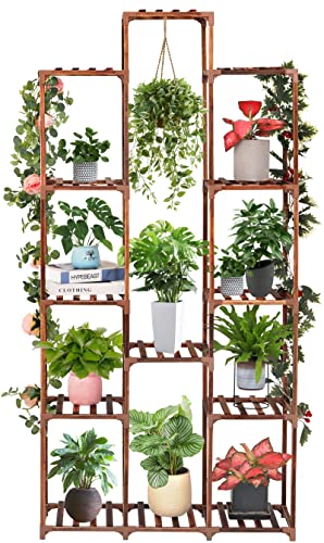 XXXFLOWER Plant Stand Indoor Outdoor 13 Tiers Wood Plant Shelf for Multiple Plants ，Large Plant Rack for Window Garden Balcony Patio Porch Living Room