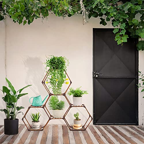 WASUMI Hexagonal Plant Stand Indoor, Plant Shelf Large 7 Tiers Wood Plant Stands Outdoor for Multiple Plants, DIY Flower Potted Plant Holder for Corner, Balcony, Patio, Garden, Living Room