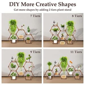 WASUMI Hexagonal Plant Stand Indoor, Plant Shelf Large 7 Tiers Wood Plant Stands Outdoor for Multiple Plants, DIY Flower Potted Plant Holder for Corner, Balcony, Patio, Garden, Living Room