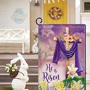 EKOREST Easter He is Risen Garden Flag 12x18 Inch Double Sided,Religious Cross He is Risen with Lily,Small Spring Yard Flag for Outside Farmhouse Seasonal Holiday Outdoor Decor