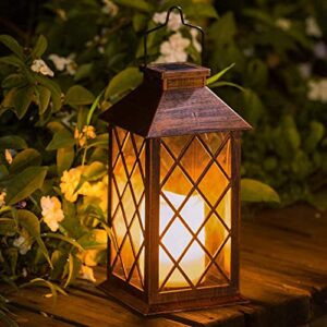 take me 14″ solar lanterns outdoor garden hanging lantern waterproof led flickering flameless candle mission lights for table,outdoor,party
