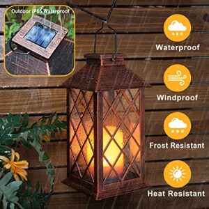 TAKE ME 14" Solar Lanterns Outdoor Garden Hanging Lantern Waterproof LED Flickering Flameless Candle Mission Lights for Table,Outdoor,Party