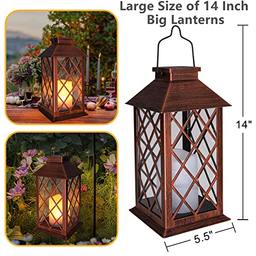 TAKE ME 14" Solar Lanterns Outdoor Garden Hanging Lantern Waterproof LED Flickering Flameless Candle Mission Lights for Table,Outdoor,Party