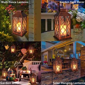 TAKE ME 14" Solar Lanterns Outdoor Garden Hanging Lantern Waterproof LED Flickering Flameless Candle Mission Lights for Table,Outdoor,Party