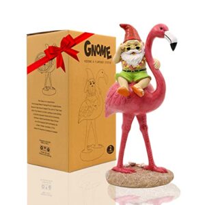 Goodeco Gnome and Flamingo Garden Statue Gifts - Mom Gifts,Flamingo Gifts for Women,Pink Flamingo Figurines Home/Garden Decor,Gift Ideal for Parents 6"×11”(Male)