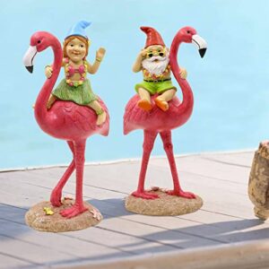 Goodeco Gnome and Flamingo Garden Statue Gifts - Mom Gifts,Flamingo Gifts for Women,Pink Flamingo Figurines Home/Garden Decor,Gift Ideal for Parents 6"×11”(Male)