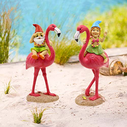 Goodeco Gnome and Flamingo Garden Statue Gifts - Mom Gifts,Flamingo Gifts for Women,Pink Flamingo Figurines Home/Garden Decor,Gift Ideal for Parents 6"×11”(Male)