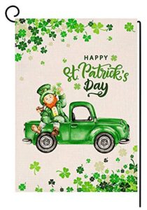 st. patrick’s day shamrock truck garden flag vertical double sided spring green farmhouse burlap yard outdoor decor 12.5 x 18 inches