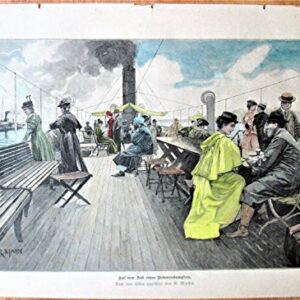 Antique Steel Engraving: On the Passenger Deck