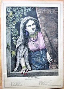 antique steel engraving: lady at the window