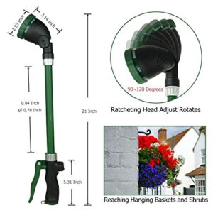 H2O WORKS Heavy Duty 21 Inch Watering Wand with Pivoting Head, Adjustable Water Sprayer Wand with Ergonomic Handle, Spray 6 Watering Patterns, Perfect for Watering Hanging Plants, 1-Year Warranty