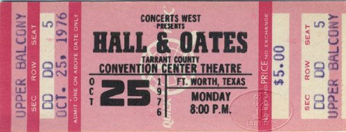 HALL & OATES 1976 Unused Concert Ticket