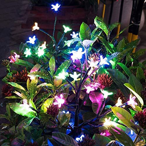 mopha Solar Garden Lights, 2 Pack Flower Solar Lights Outdoor Waterproof, 2 Mode Solar Cherry Blossom Lights Decorative with Heavy Bulb Base, for Outdoor, Patio, Yard & Garden Decor