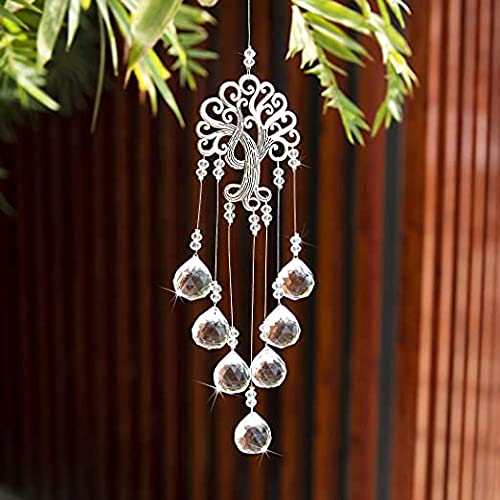 H&D HYALINE & DORA Garden Hanging Crystal Suncatchers Rainbow Makers with Crystal Ball Prisms and Metal Tree of Life for Garden Outdoor Home Kids Room Window