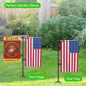 Garden Flag Stand Holder with 5 Prong Base for Double Flags - 3/4 Inch Extra Thick Heavy Duty Yard Flag Holder for Outside 12x18 Home Patio Decor