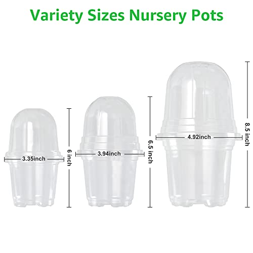 Bonviee 36 Packs 3.5/4/5 Inch Clear Nursery Pots with Humidity Domes, Variety Sizes Seed Starting Pots with Drainage Holes, Transparent Garden Containers for Succulents, Flowers and Cactus-Clear