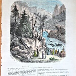 Antique Steel Engraving: Mountain and River Scene