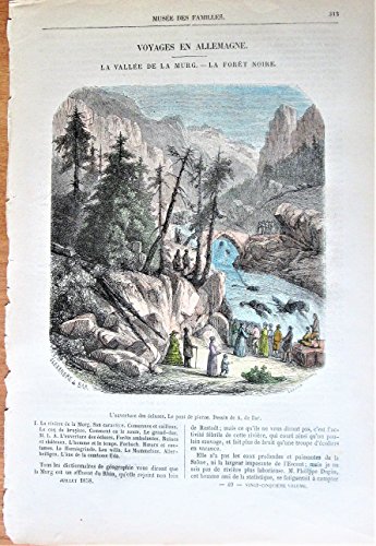 Antique Steel Engraving: Mountain and River Scene