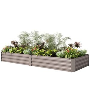 birasil outdoor galvanized raised beds, steel garden boxes for flower vegetables, metal planter box for gardening backyard patio (8x2x1ft, gray)