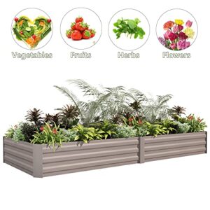 BIRASIL Outdoor Galvanized Raised Beds, Steel Garden Boxes for Flower Vegetables, Metal Planter Box for Gardening Backyard Patio (8x2x1FT, Gray)