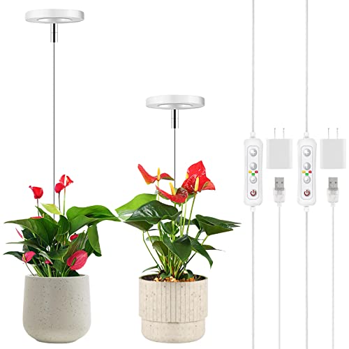 ROMSTO Grow Lights for Indoor Plants, LED Full Spectrum Plant Light for Indoor Plants, Height Adjustable Grow Light with 10 Dimmable Brightness, 8/12/16H On/Off Timer, Ideal for Small Plants, 2 Packs