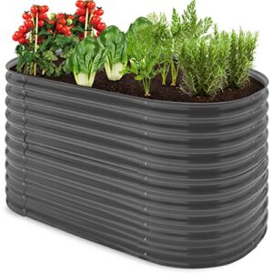 best choice products 63in oval metal raised garden bed, customizable outdoor deep root backyard planter, stackable design for gardening, vegetables, flowers, herbs w/ 275 gallon capacity – dark gray