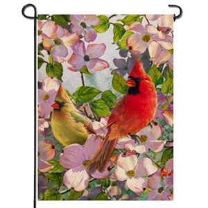 artofy cardinals spring home decorative garden flag, house yard lawn summer welcome decor red yellow birds dogwood flowers, floral outside decorations outdoor small burlap flag double sided 12 x 18