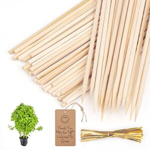 40 pack 18” natural bamboo plant stakes, wood plant supports, wood garden sticks for plants tomato floral potted, wooden sign posting garden sticks