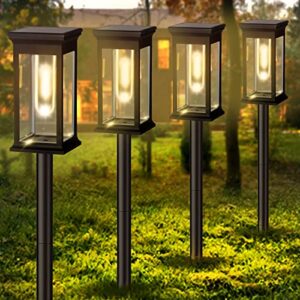 mgkz solar pathway lights outdoor, 6 pack rectangle design super bright solar outdoor lights ip65 waterproof auto on/off, 10 hrs long lasting solar landscape led lights for walkway garden driveway
