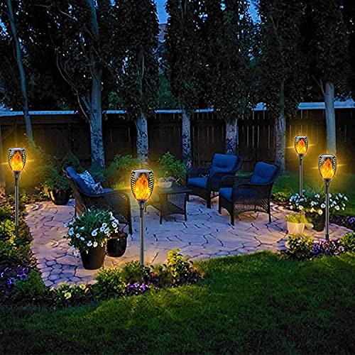 SANJICHA Upgraded 6 Pack Super Larger Size Solar Flame Torch Extra Bright Solar Lights Outdoor Decorative with Flickering Flame, Solar Outdoor Lights for Garden Pathway Party, Auto On and Off