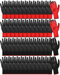 nuogo 48 pairs gardening gloves for men women rubber coated work gloves garden gloves safety work gloves construction gloves (red, black)