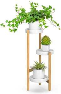 wisuce bamboo plant stands indoor, 3 tier tall corner plant stand holder & plant display rack for outdoor garden indoor home (3 tier -1)