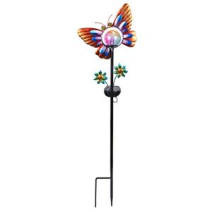 Outdoor Solar Garden Stake Lights Butterfly Waterproof LED Crackle Glass Globe Stake Metal Light for Walkway Pathway Lawn Patio Decor