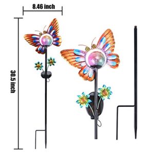 Outdoor Solar Garden Stake Lights Butterfly Waterproof LED Crackle Glass Globe Stake Metal Light for Walkway Pathway Lawn Patio Decor