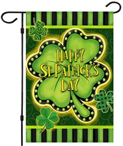 st patrick’s day garden flag,shamrock st patricks flag 12.5 x 18 inch clover double-sided display 2 layer linen for garden and home decorations